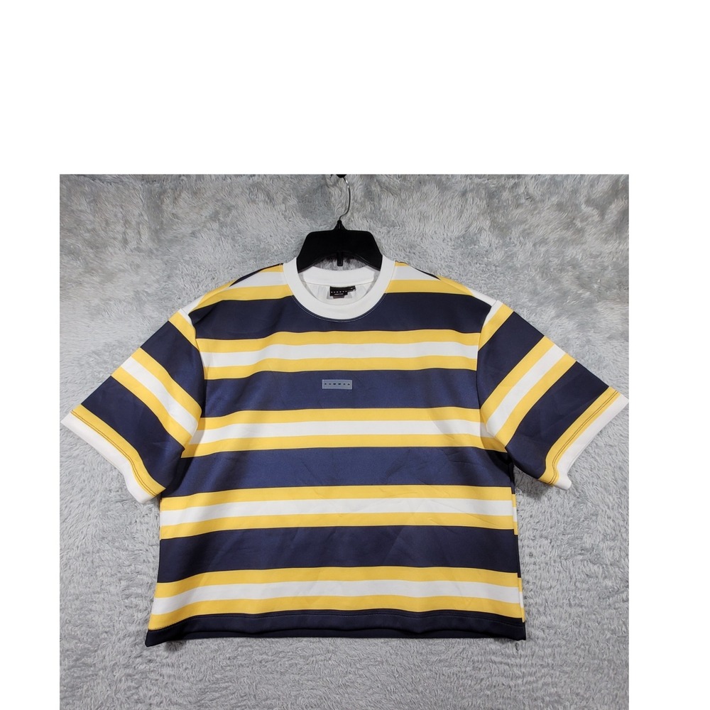 Sumwon Striped Shirt‎ Medium Blue Yellow White Short Sleeve